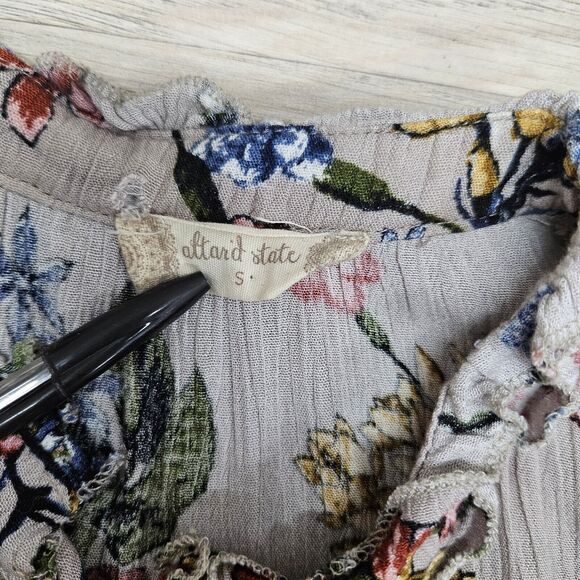 ALTAR'D STATE Womens Tan Colorful Floral Ruffle Tunic Blouse Small - Picture 8 of 10